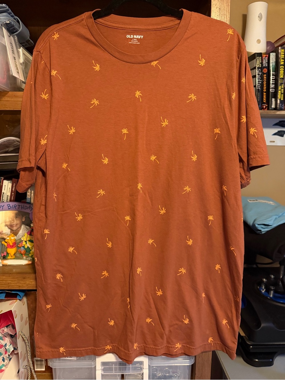 Old Navy Men's Rust Orange Palm-Print Crew Neck Tee New with no tag